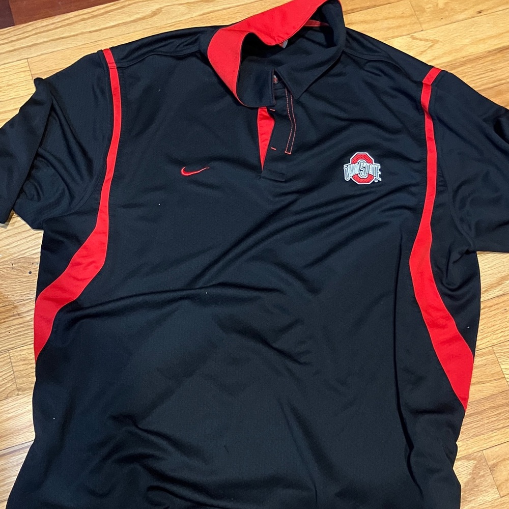 Nike Men's Black and Red Polo Shirt with Logo
